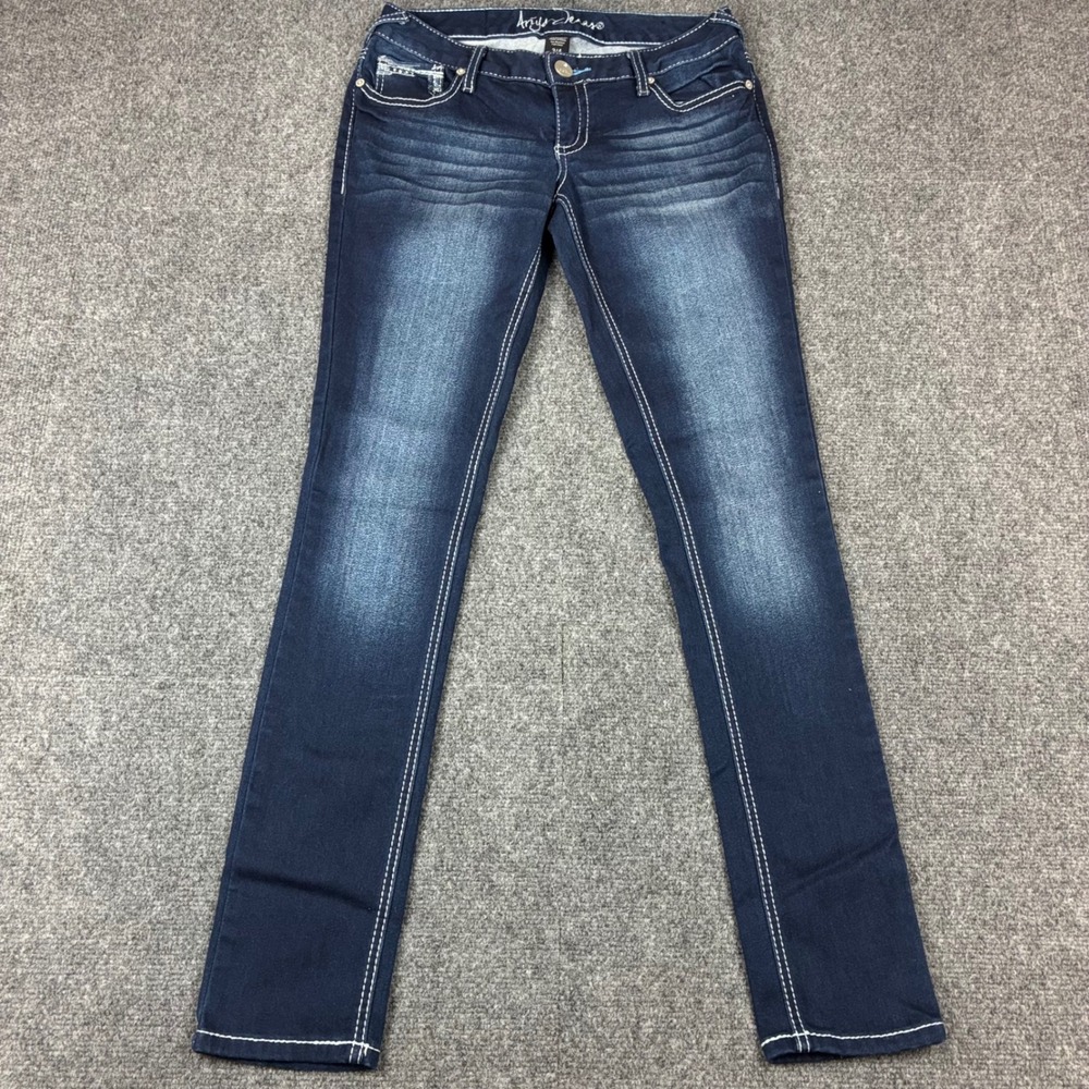 Ariya Jeans Womens 3/4 Dark Wash Contrast Stitch Slim Straight Leg Denim Blue